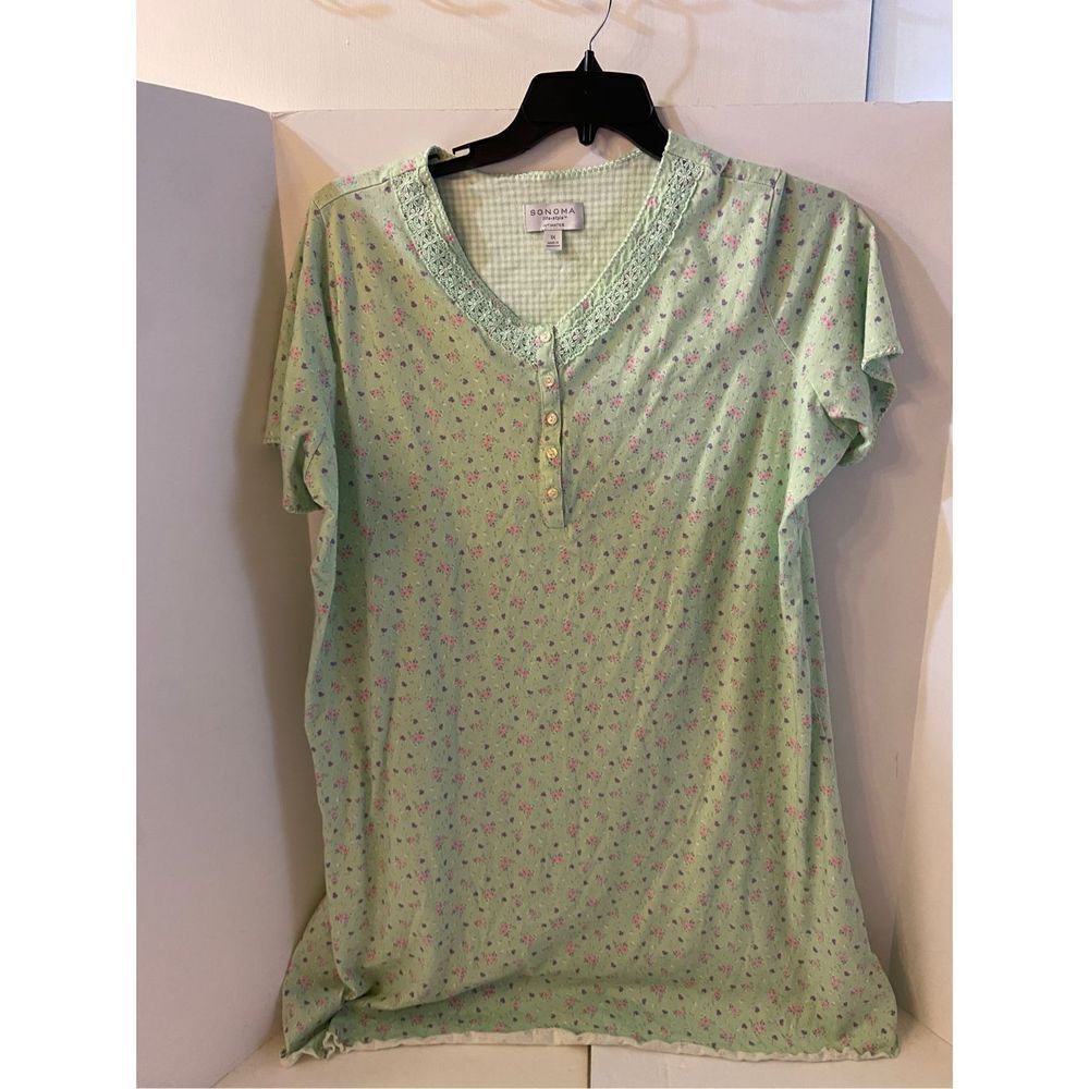 Sonoma life‎ styles green pj gown nigh shirt 1x pink purple flowers rn#m73277